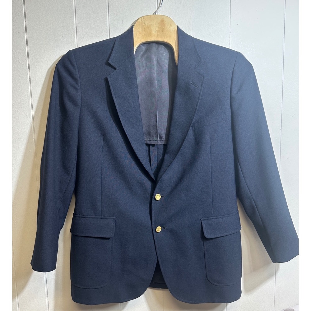 American‎ Trend Mens Navy Blue Blazer Gold Crest Buttons Two Button Jacket